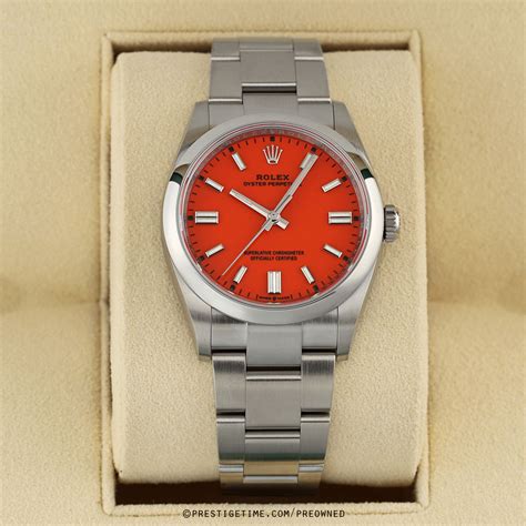 rolex oyster perpetual coral red 36mm|rolex oyster perpetual price new.